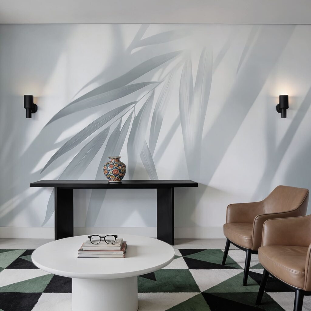 Palmblad in schuine lichtbanen — interieur 3