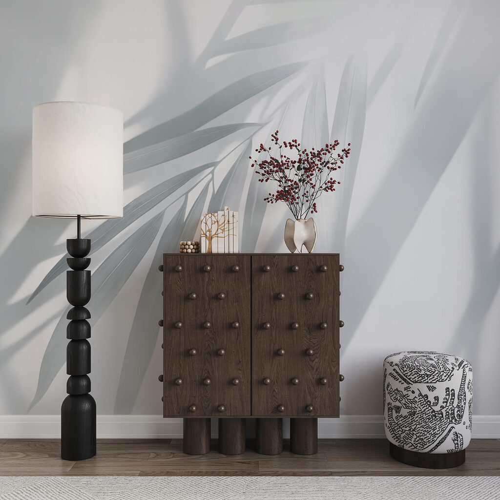 Palmblad in schuine lichtbanen — interieur 5