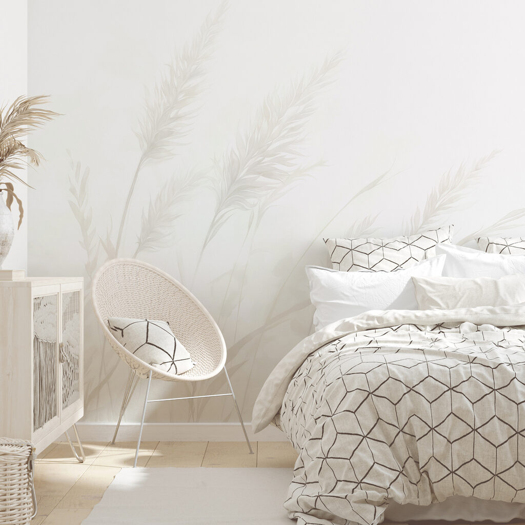 Witte achtergrond met gras in een interieur