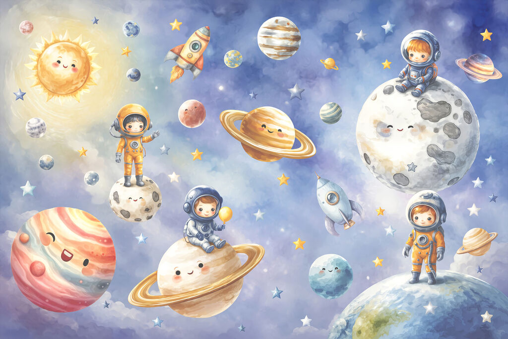 Kleine astronauten op ontdekkingsreis — volledig ontwerp