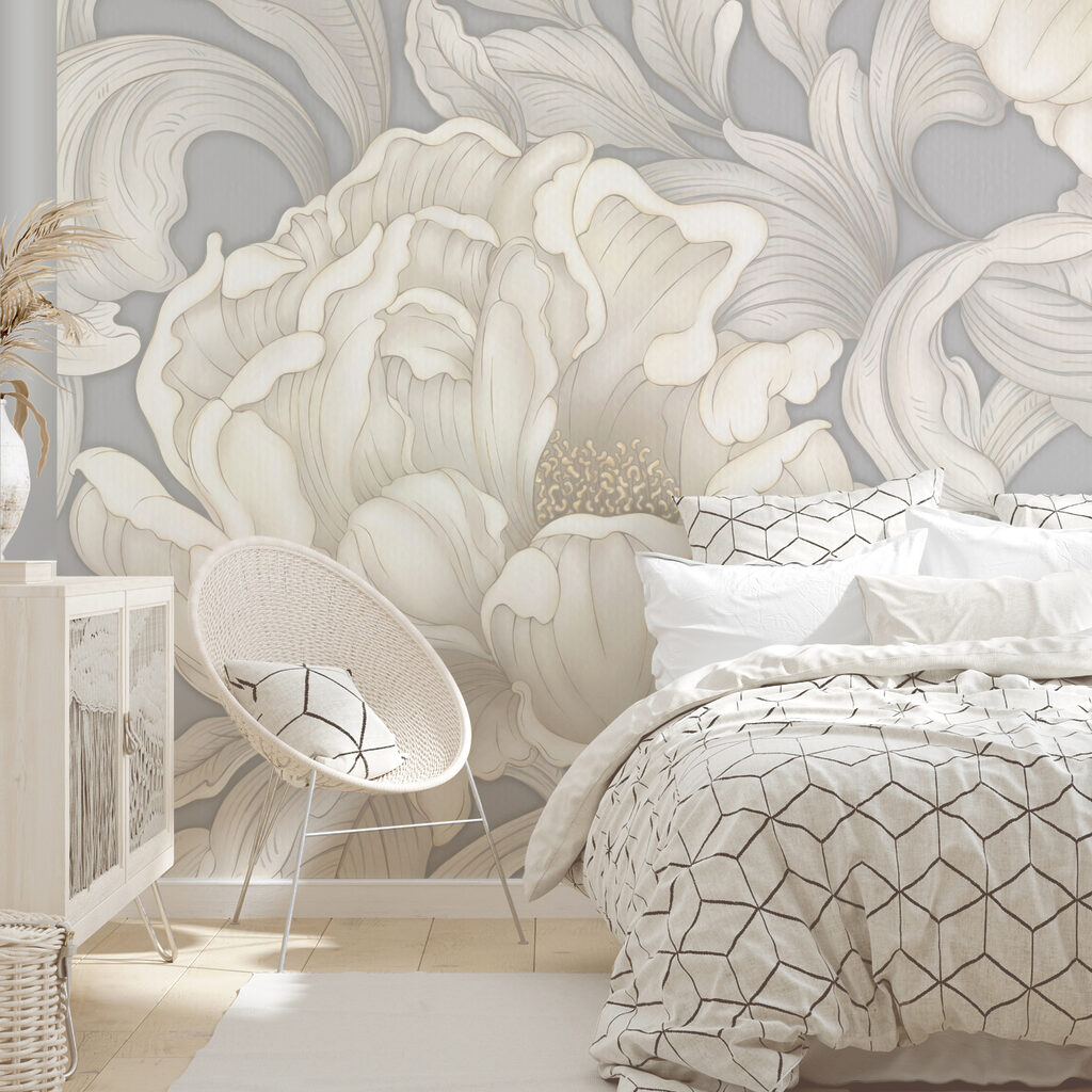 Witte bloemen als ornament — interieur 2