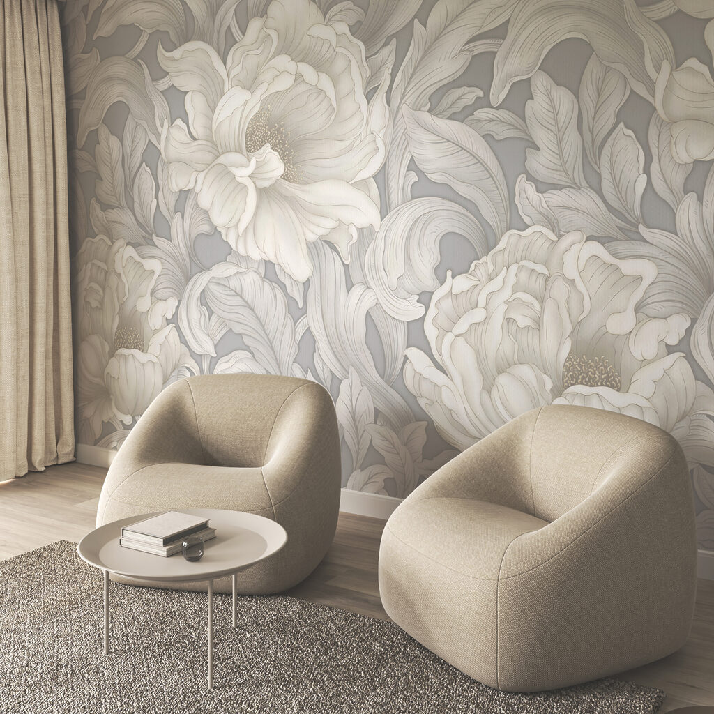 Witte bloemen als ornament — interieur 4