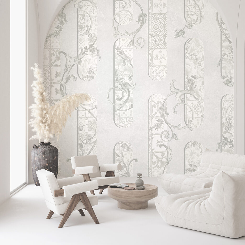 Elegant, bloemachtig, abstract patroon in een interieur