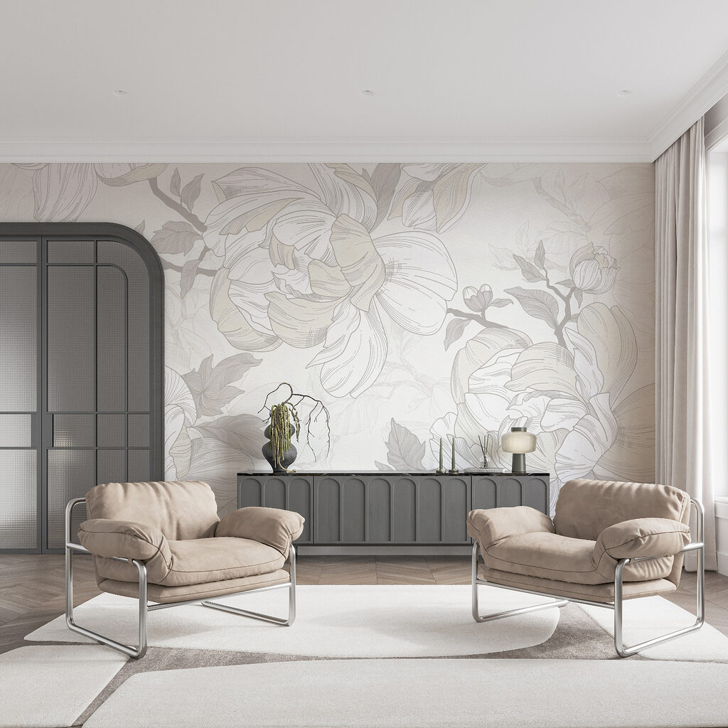 Bloemen in potloodachtige lijnen — interieur 3