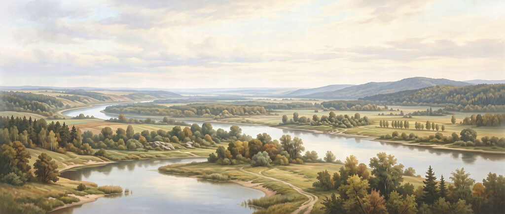 Rivier door de weiden — volledig ontwerp