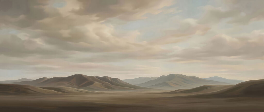 Landschap van een woestijn met heuvels en wolken — volledig ontwerp