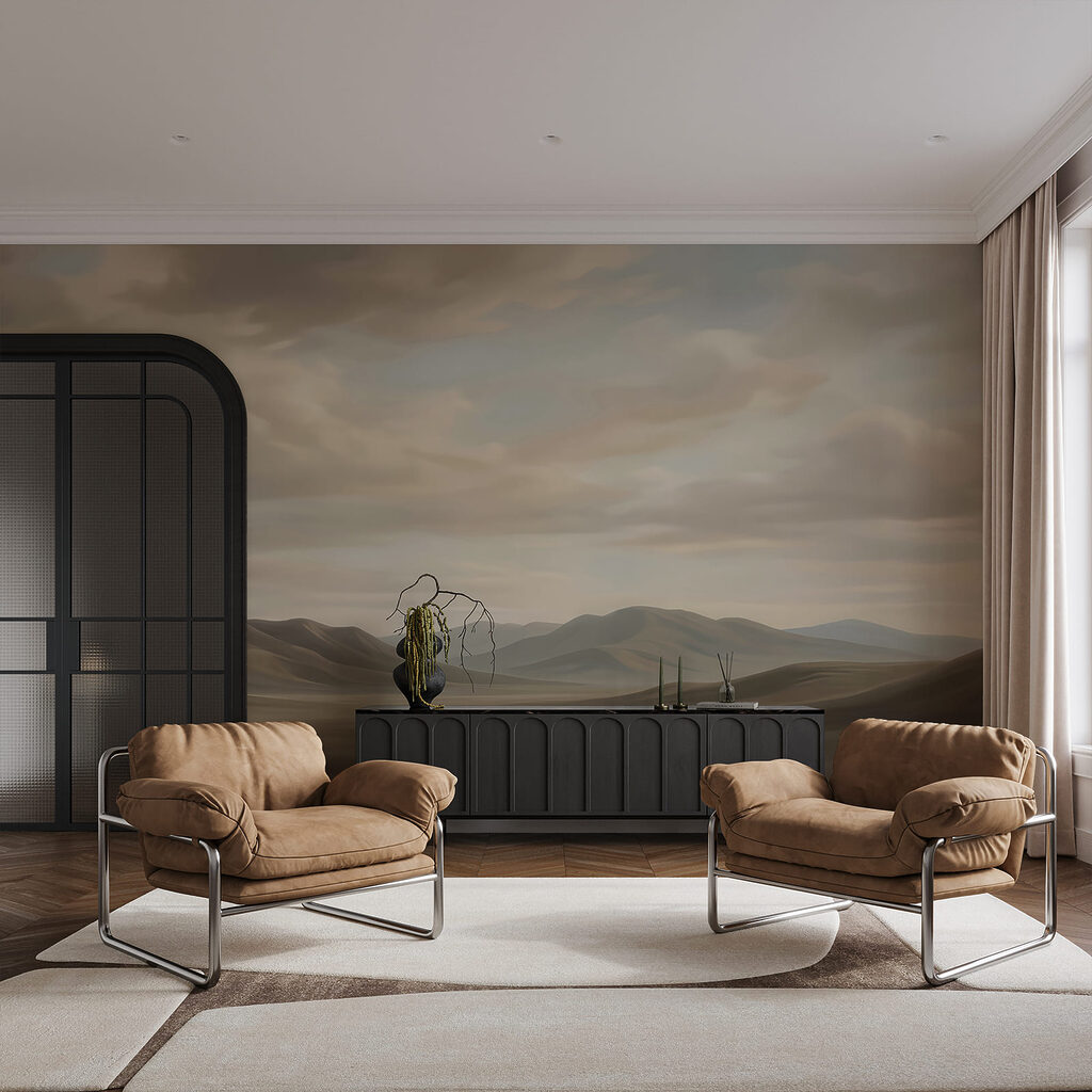 Landschap van een woestijn met heuvels en wolken — interieur 1