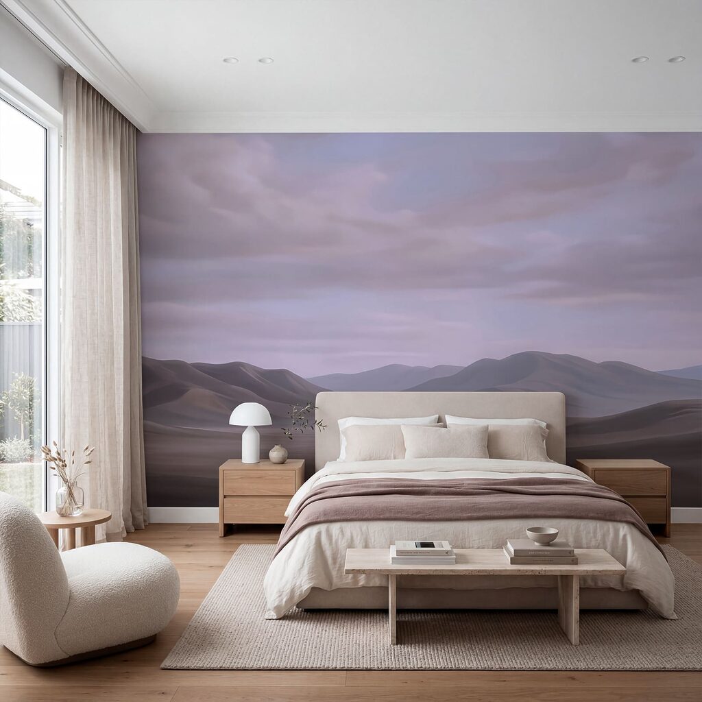 Landschap van een woestijn met heuvels en wolken — interieur 1