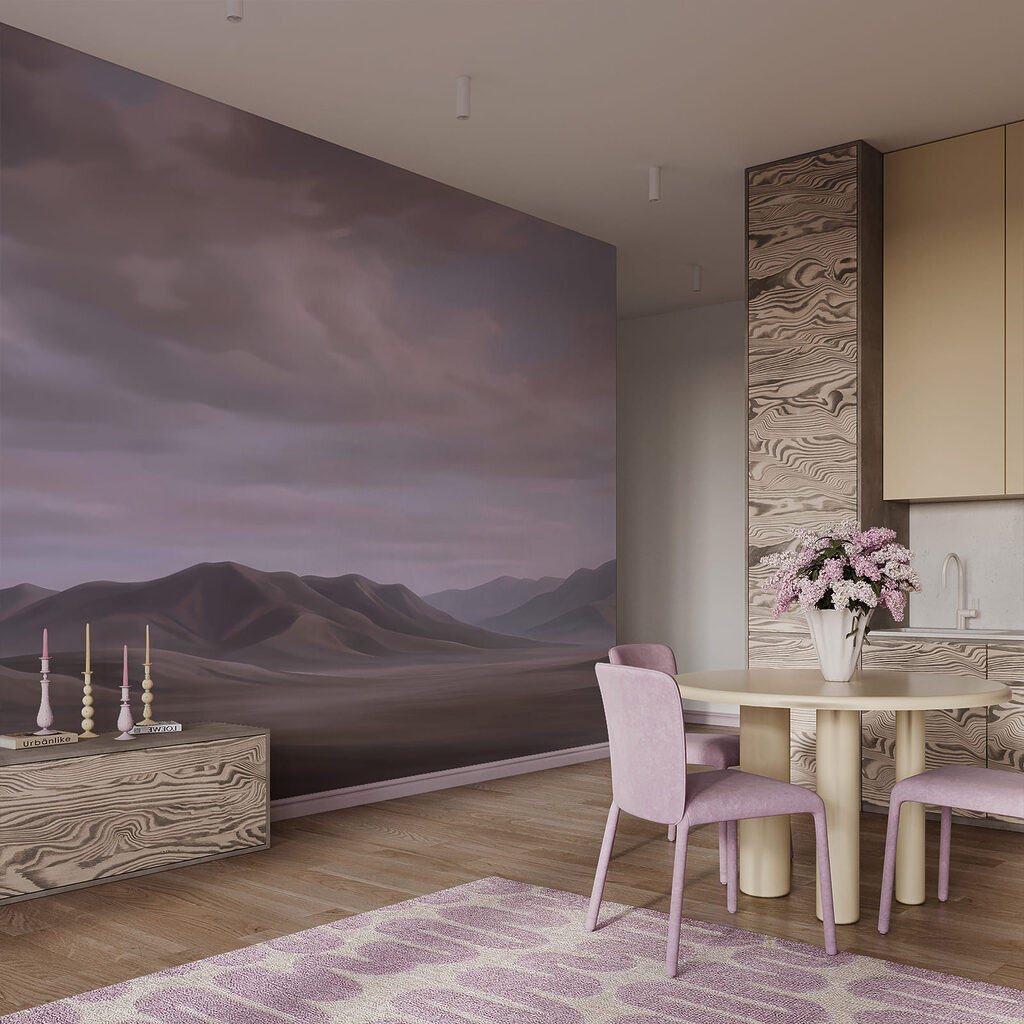 Landschap van een woestijn met heuvels en wolken — interieur 3