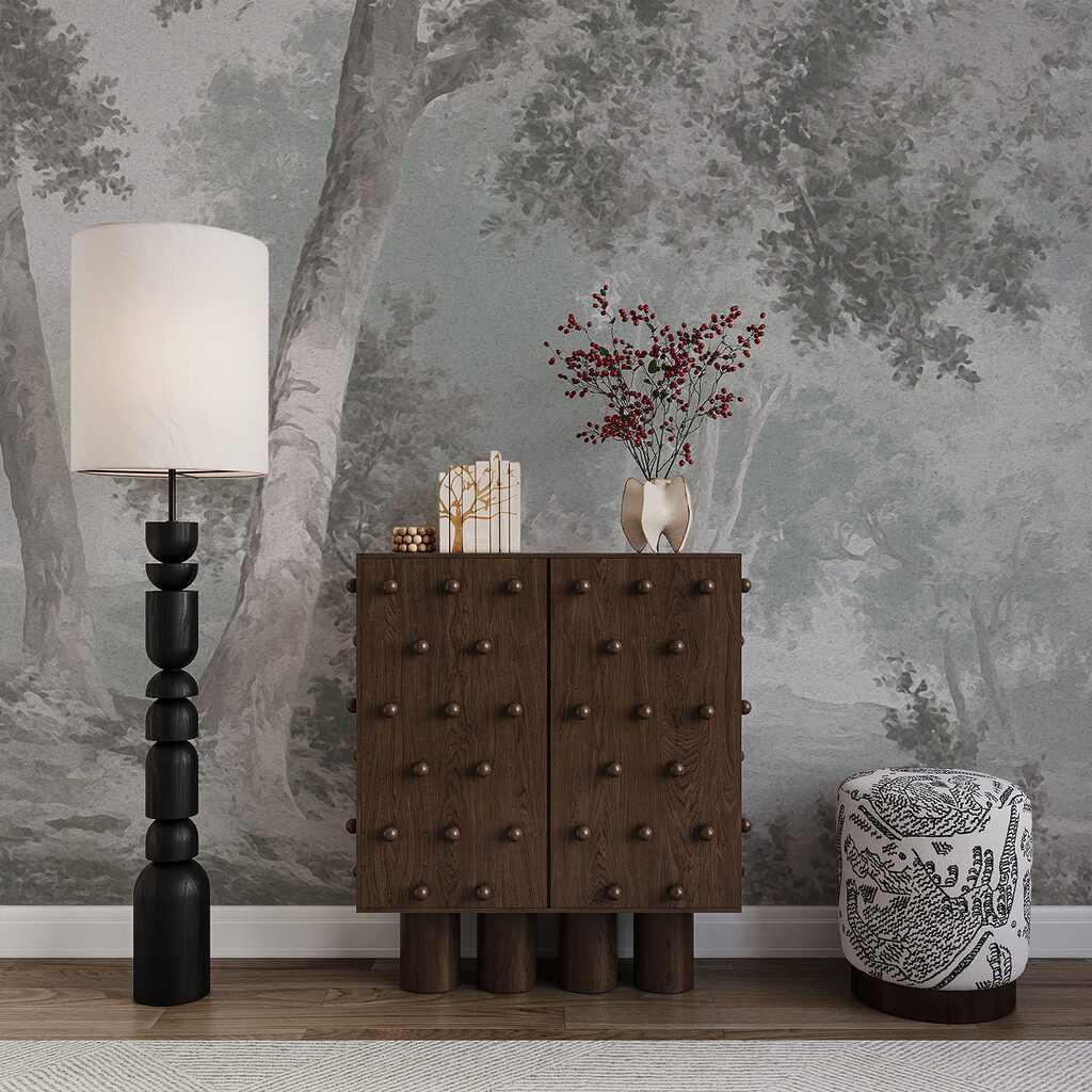 Loofbos in bleke grijstekening — interieur 1