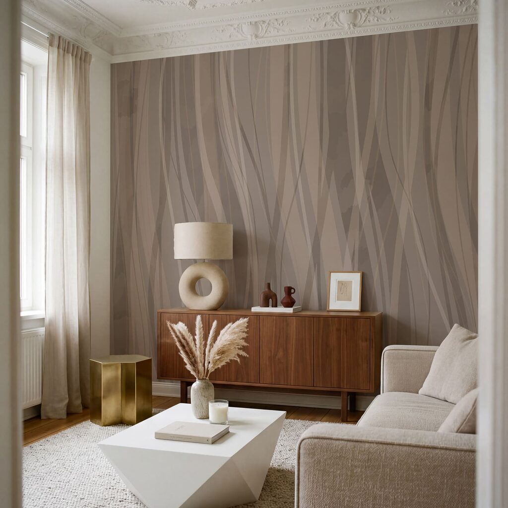 Bruin en wit golvend patroon in een interieur
