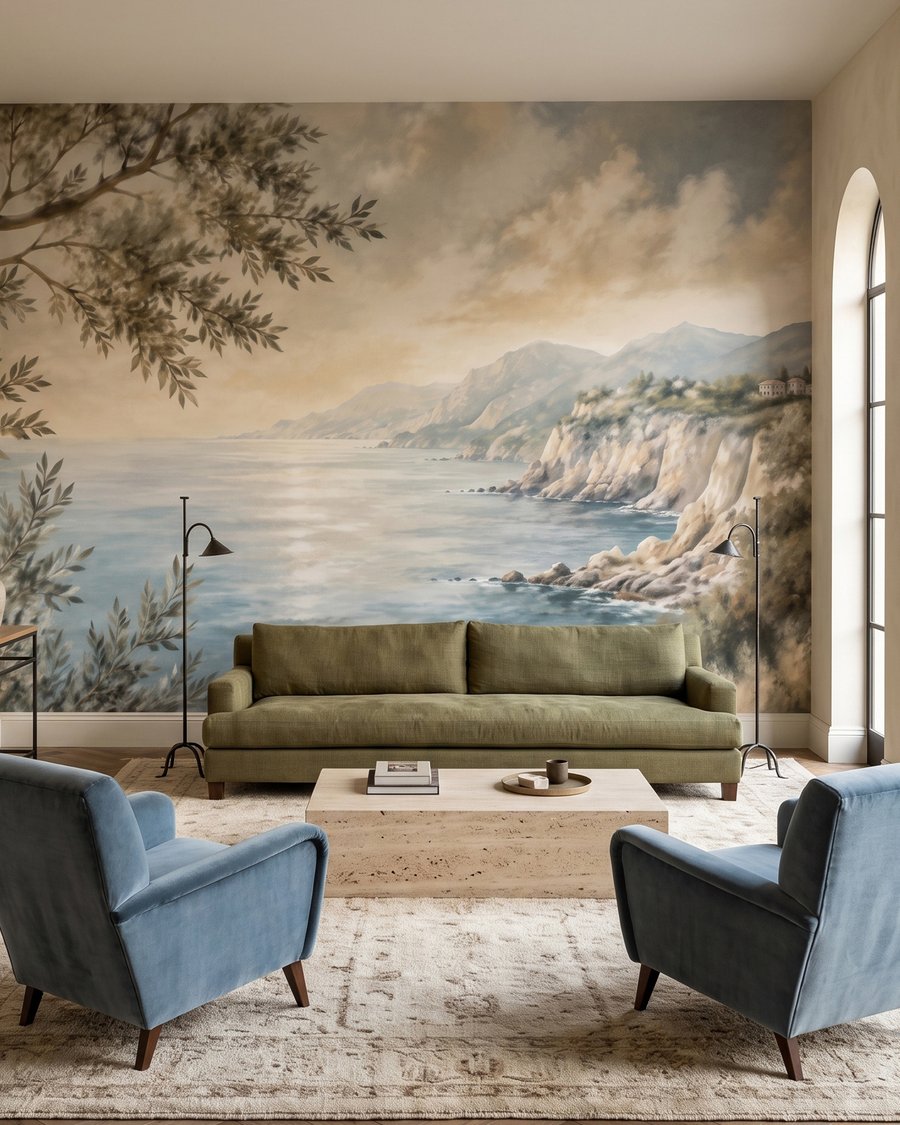 Blik langs de kust in een interieur