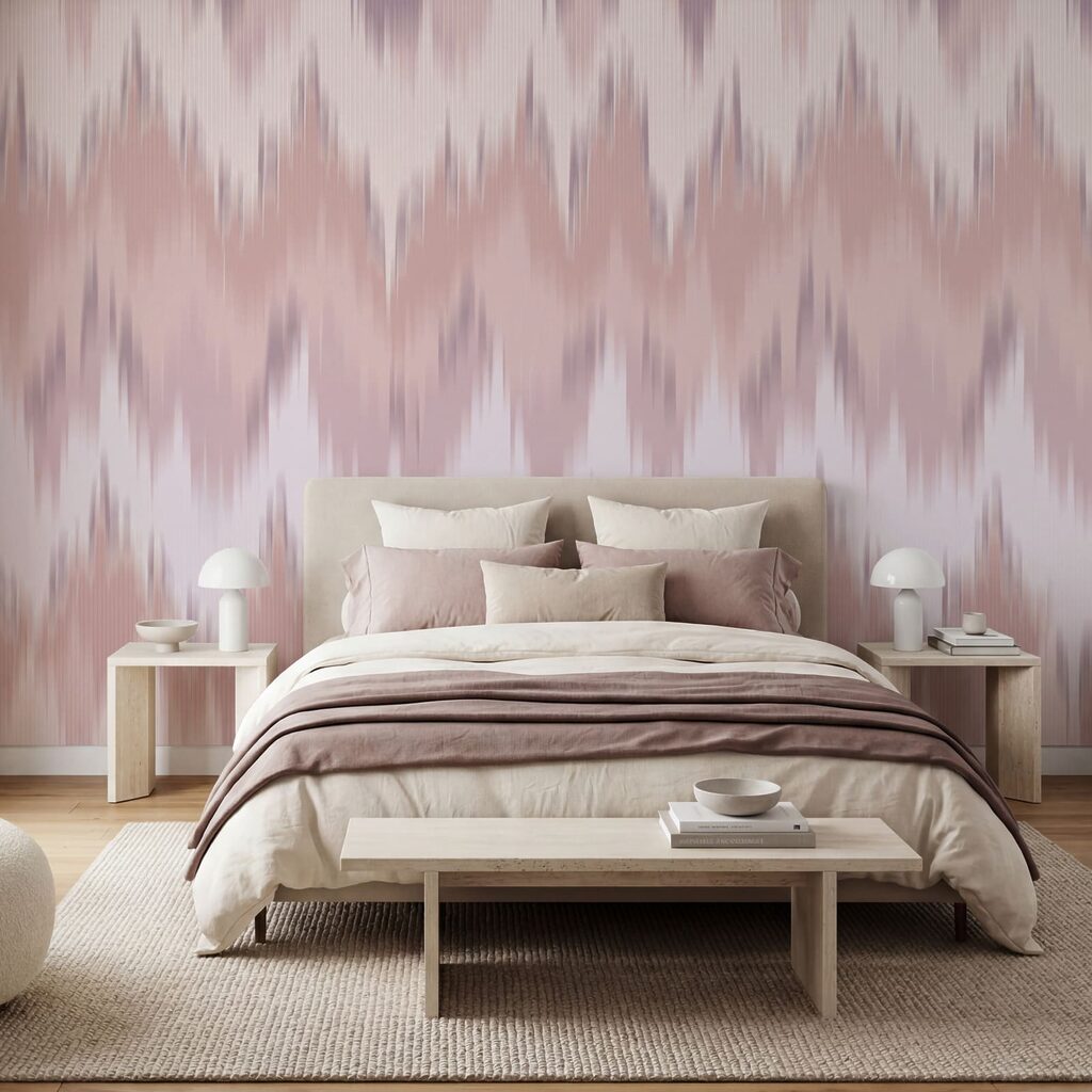 Roze en wit zigzagpatroon in een interieur