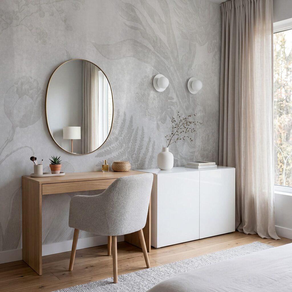 Grijs-wit bloemenpatroon in een interieur