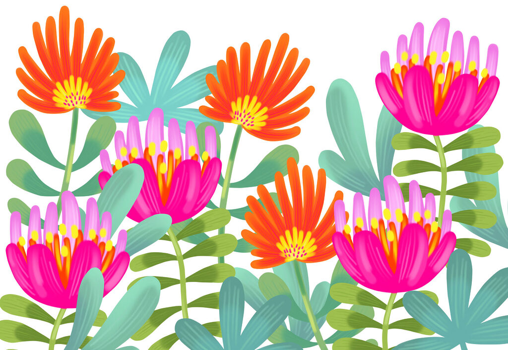 Veld van felle bloemen — volledig ontwerp