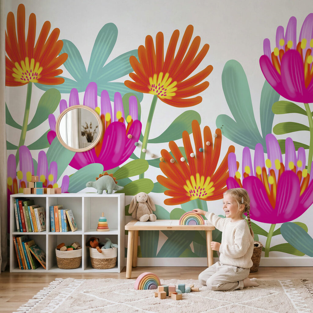 Groep kleurrijke bloemen in een interieur