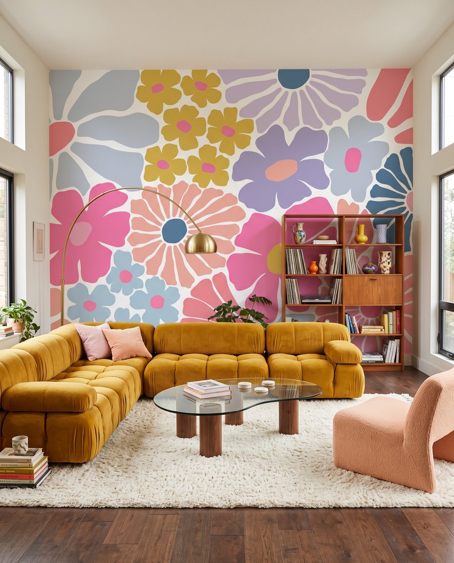 Kleurrijk bloemenpatroon in een interieur