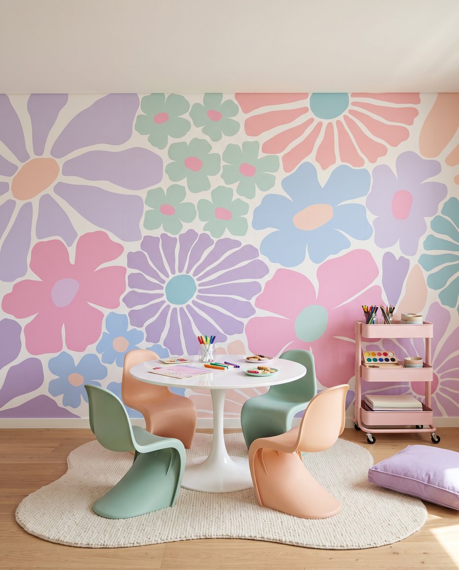 Bloemen als gekleurde knipsels — interieur 1