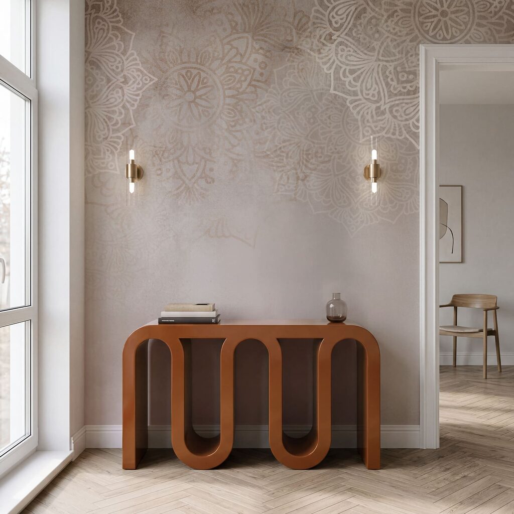 Kantmotieven boven een kleurwaas — interieur 4
