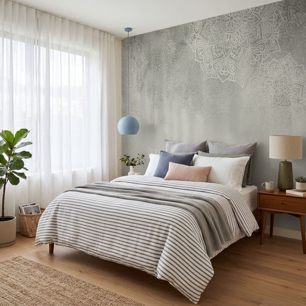 Kantmotieven boven een kleurwaas — interieur 1