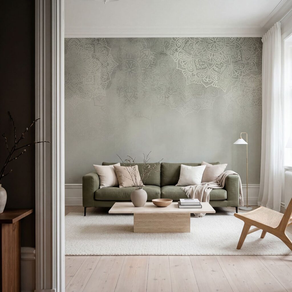 Kantmotieven boven een kleurwaas — interieur 2
