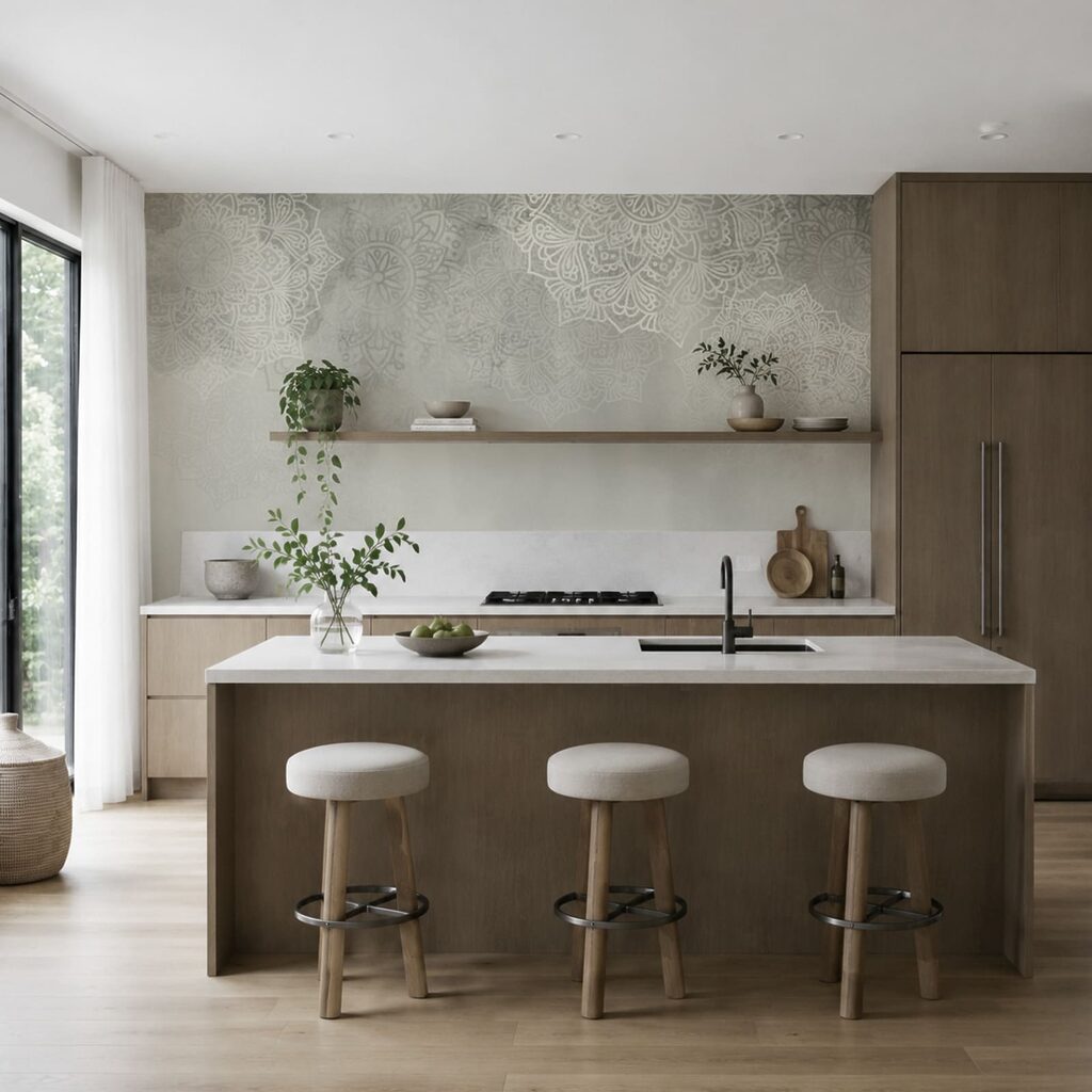 Kantmotieven boven een kleurwaas — interieur 3