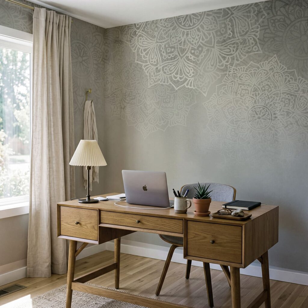 Kantmotieven boven een kleurwaas — interieur 5