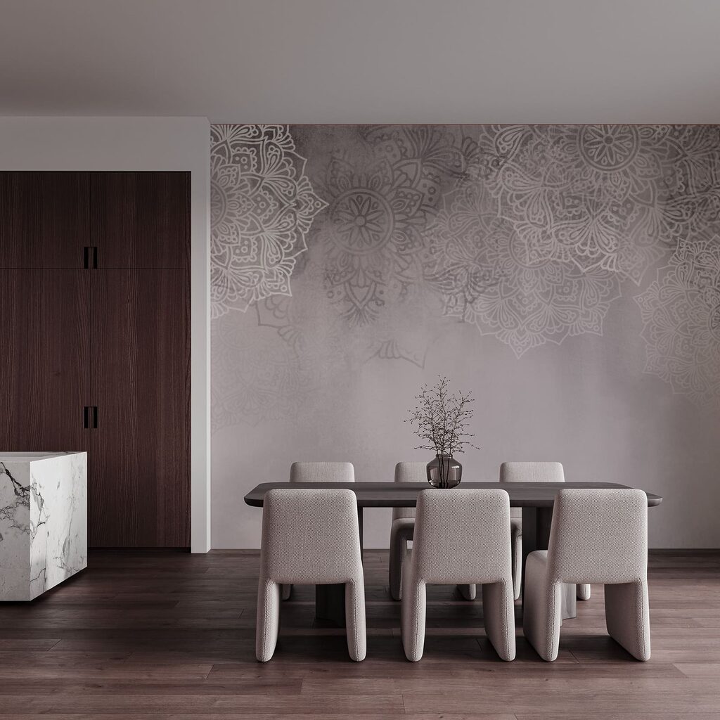 Kantmotieven boven een kleurwaas — interieur 3