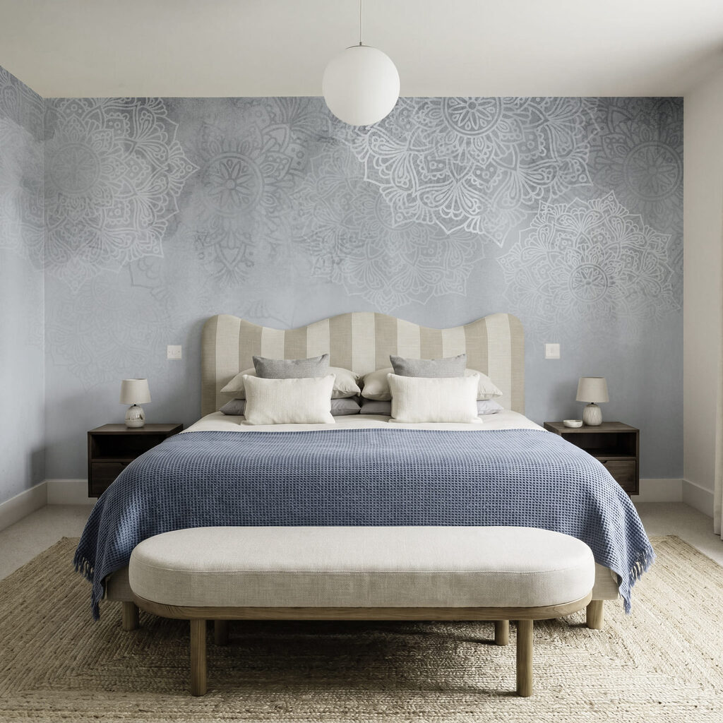 Kantmotieven boven een kleurwaas — interieur 1
