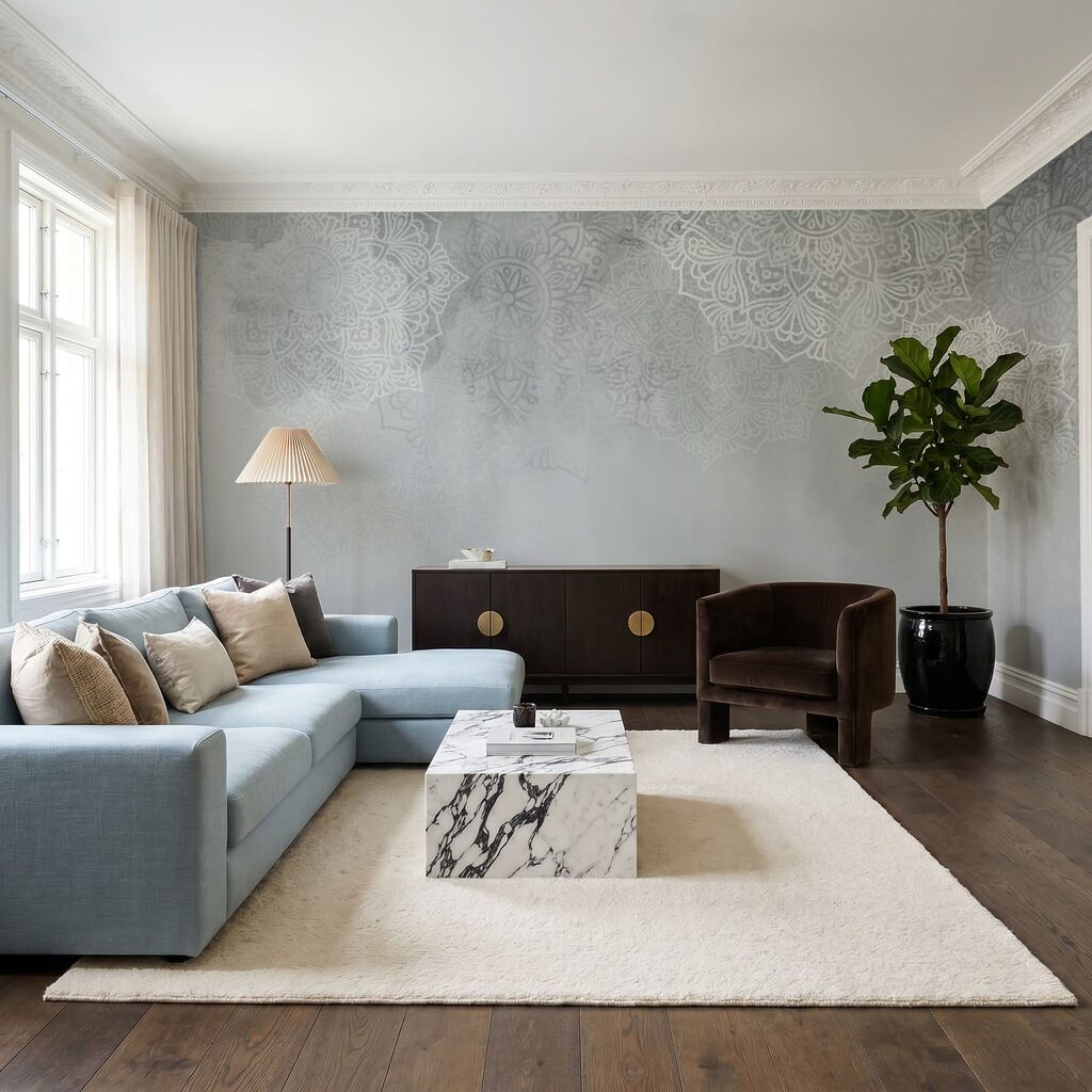 Kantmotieven boven een kleurwaas — interieur 2