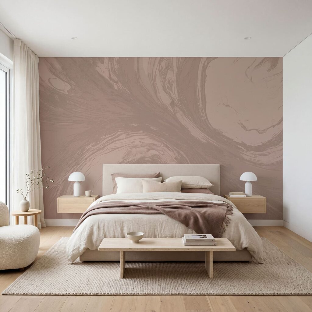 Vloeiende krullen in zachte kleuren in een interieur