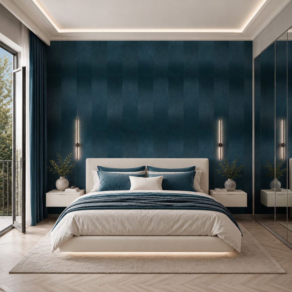 Elegante golven in diepblauwe tinten in een interieur