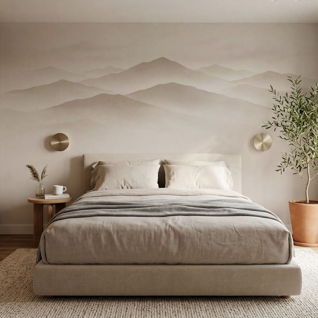 Mistige bergketen in een interieur