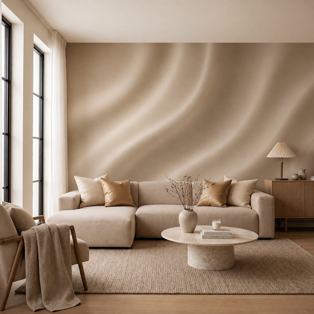 Witte stof met golvende plooien in een interieur