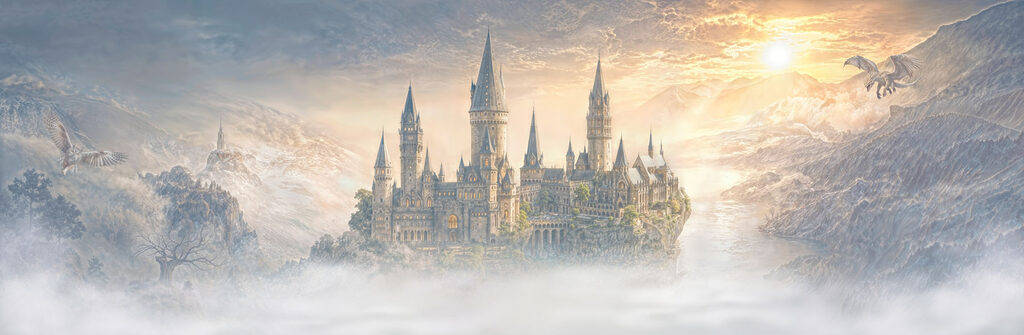 Een kasteel boven mist — volledig ontwerp