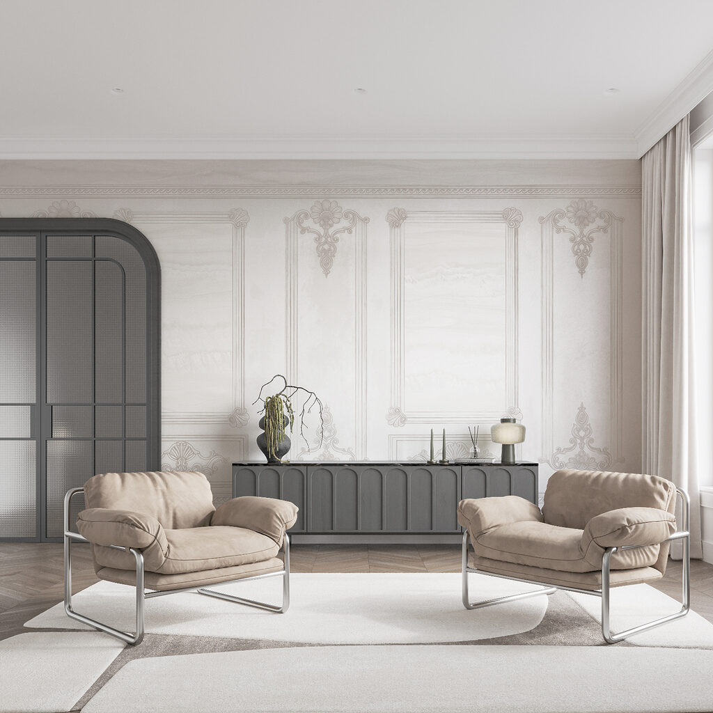 Een wand met sierlijsten — interieur 2