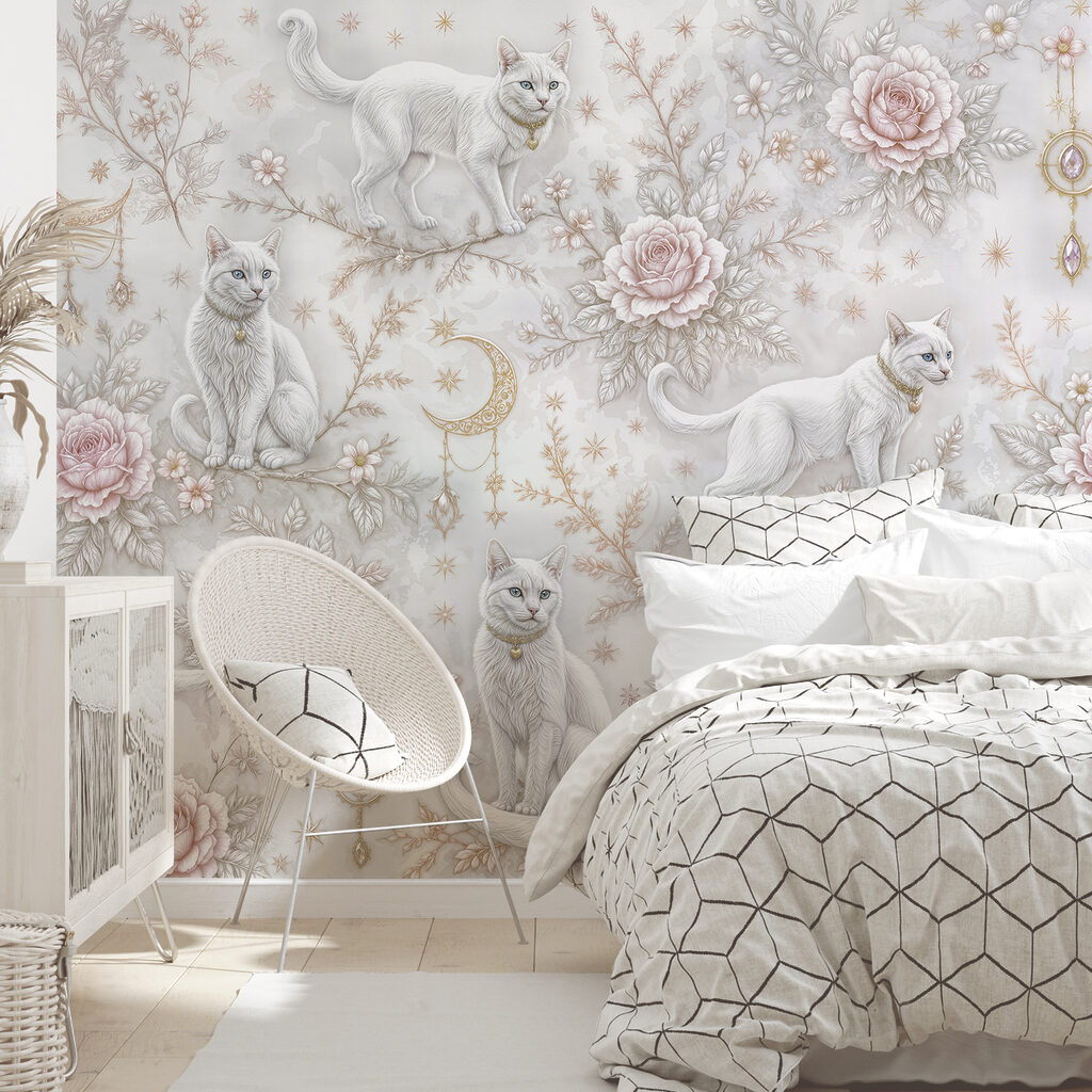 Witte katten tussen rozen — interieur 2