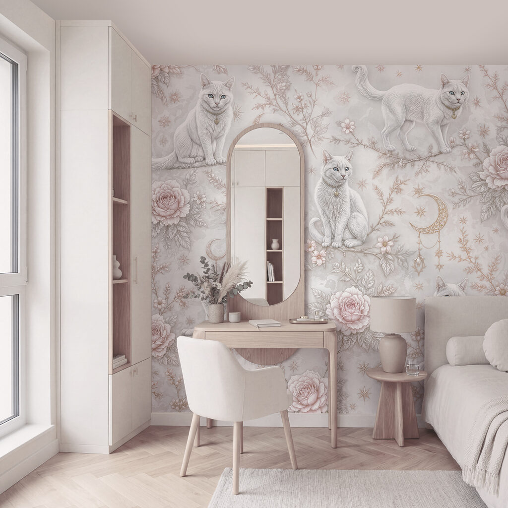 Witte katten tussen rozen — interieur 3