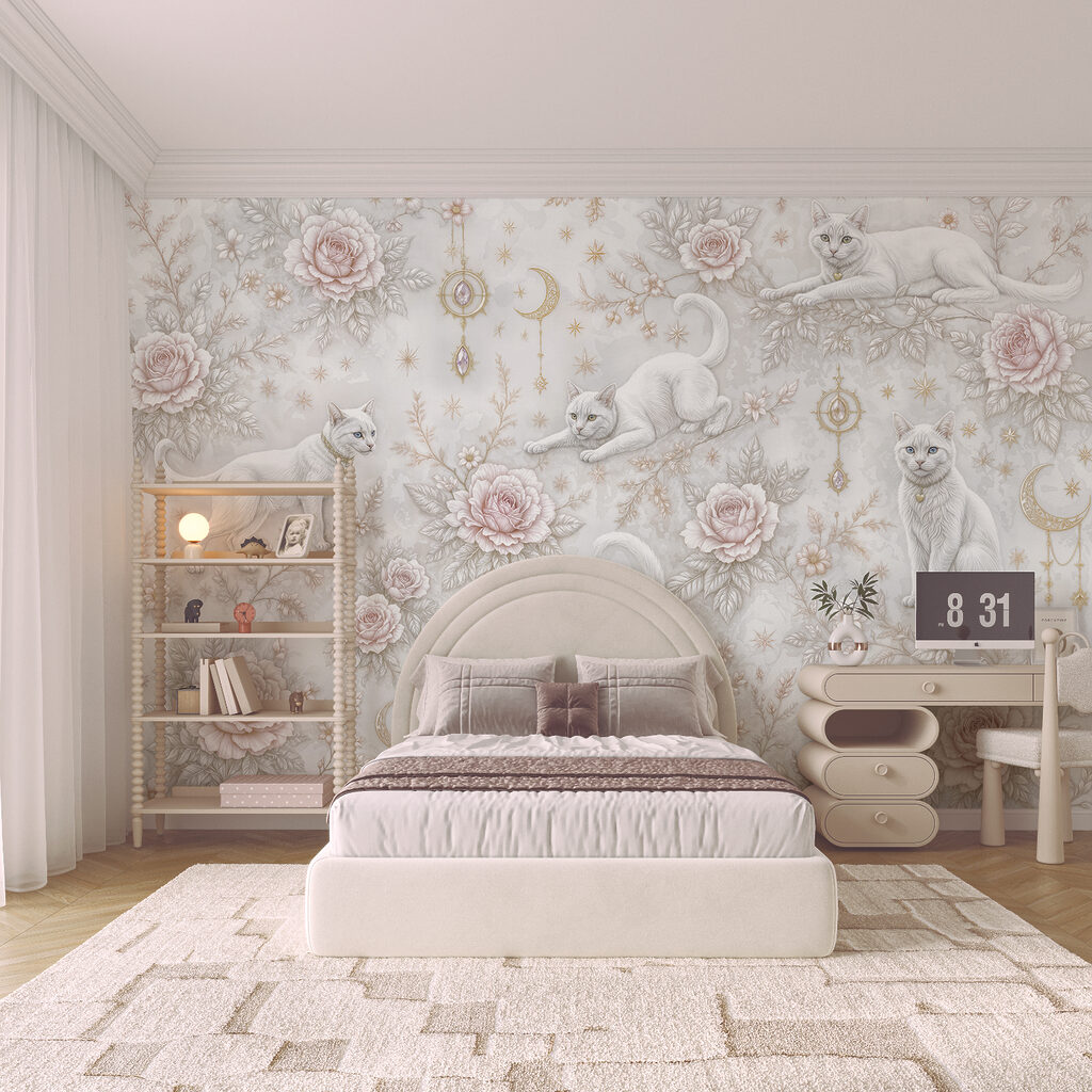 Witte katten tussen rozen — interieur 4