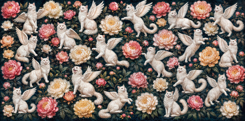 Gevleugelde katten in nachtbloei — volledig ontwerp