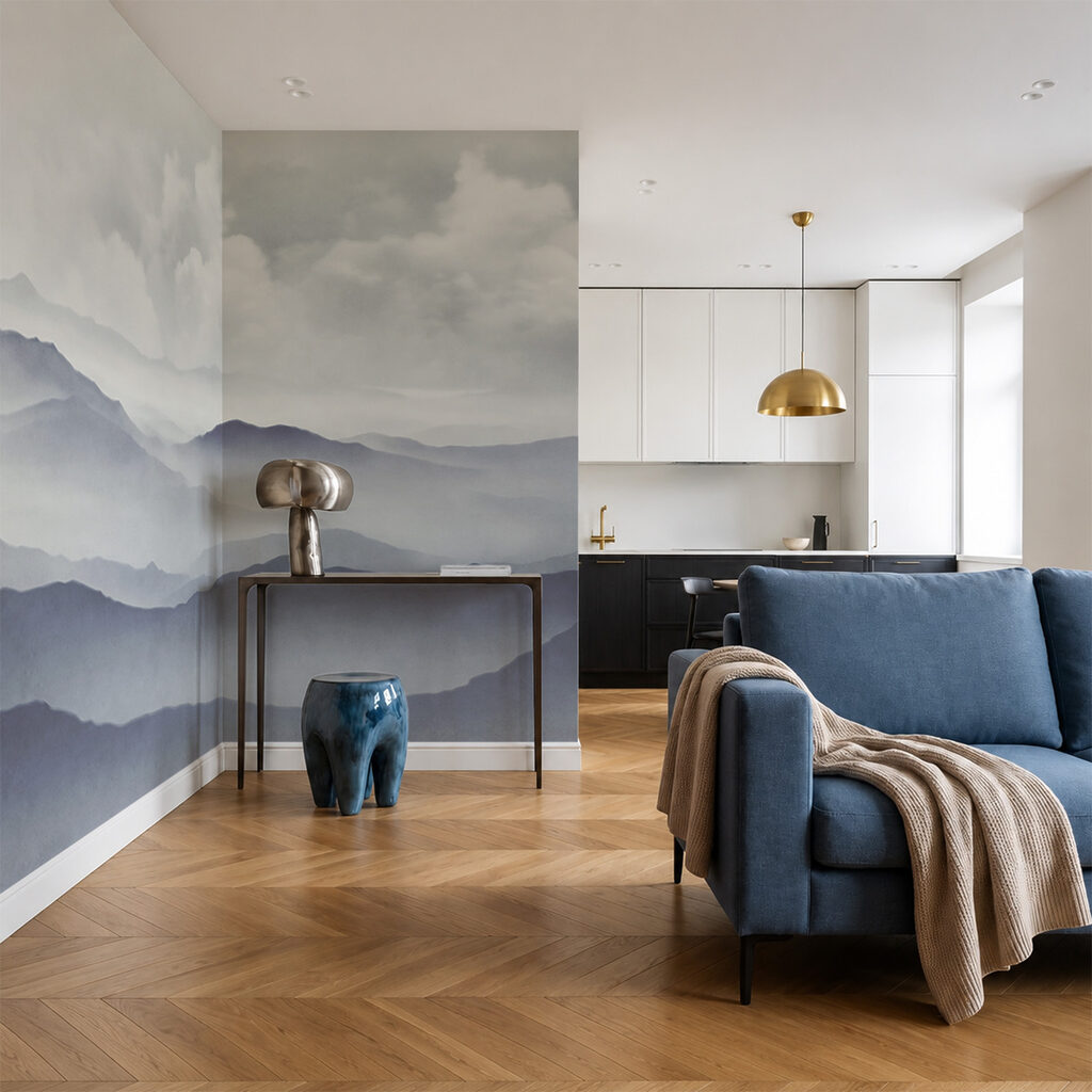 Bergruggen onder zachte wolken — interieur 3