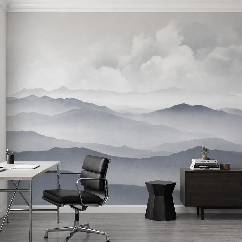 Bergruggen onder zachte wolken — interieur 1