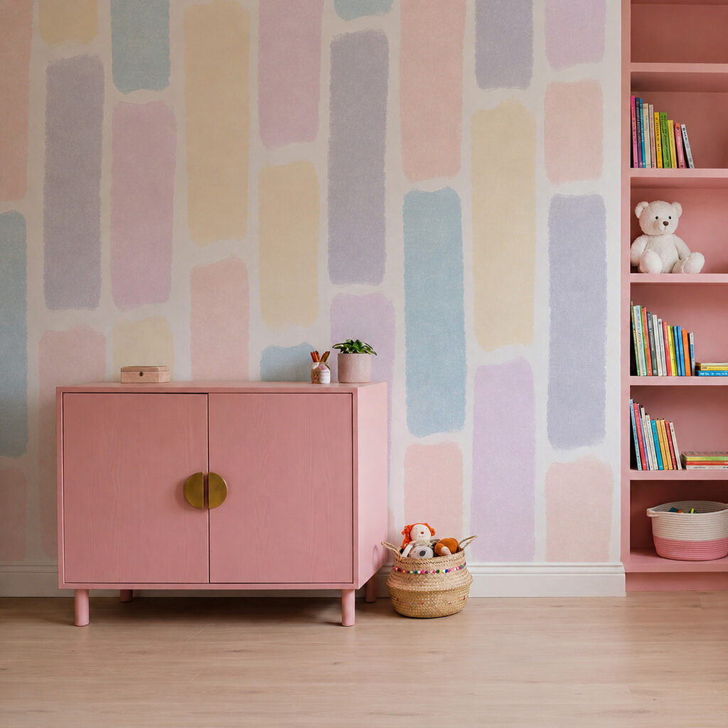 Pastelkleurige blokjes op rij — interieur 2