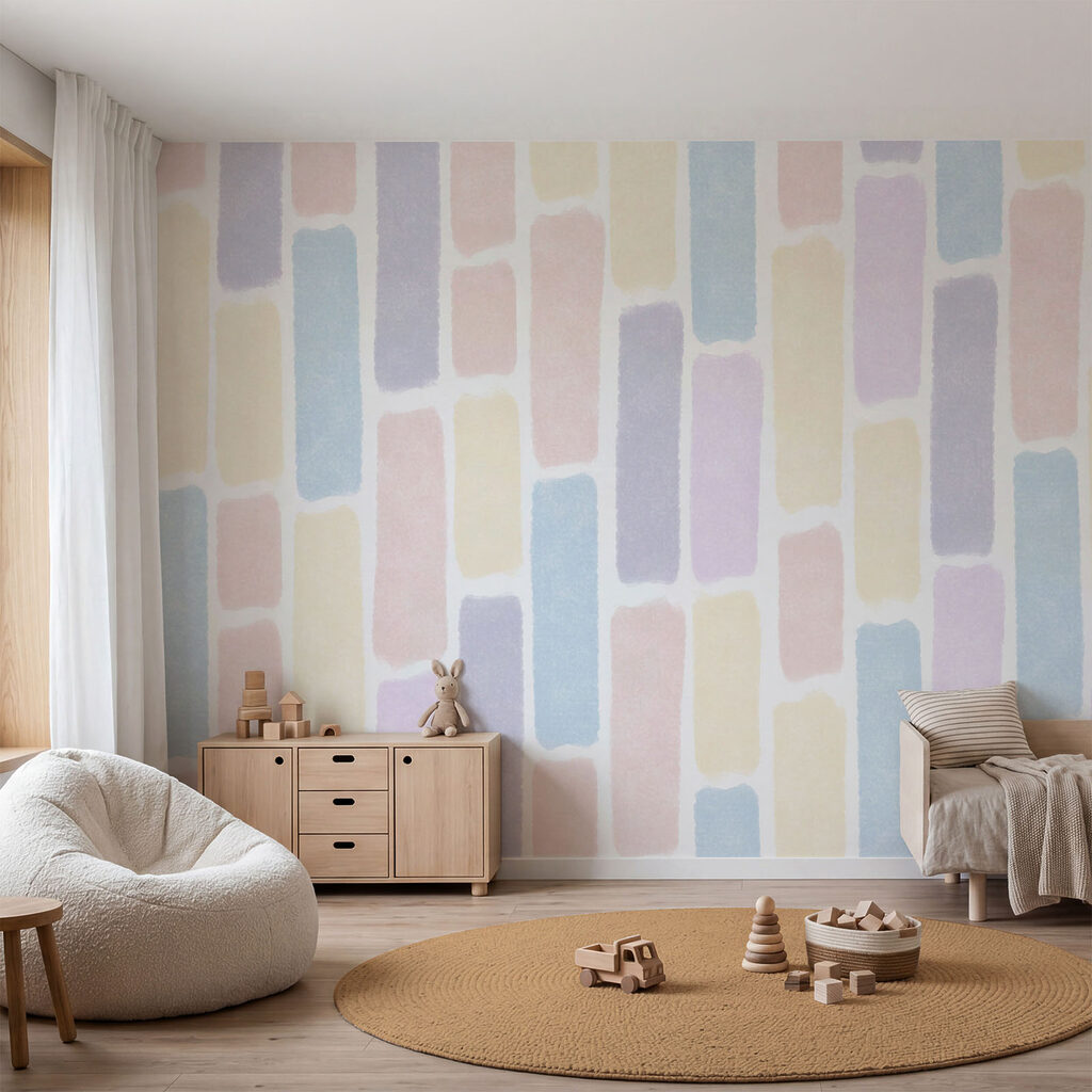 Pastelkleurige blokjes op rij — interieur 3