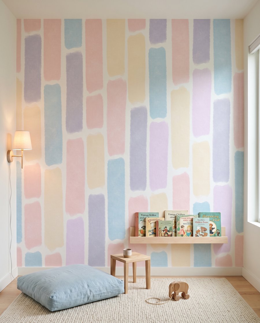Pastelkleurige blokjes op rij in een interieur