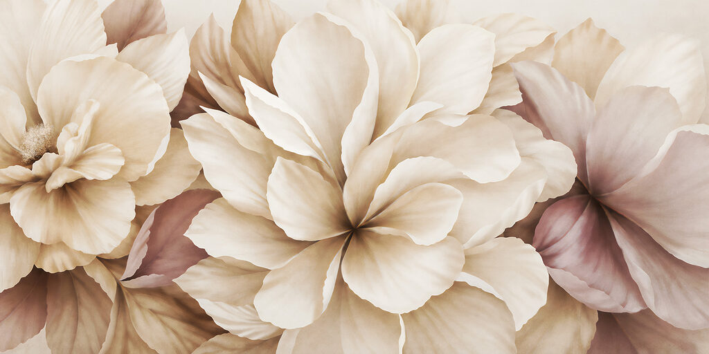Grote bloemen in crème — volledig ontwerp