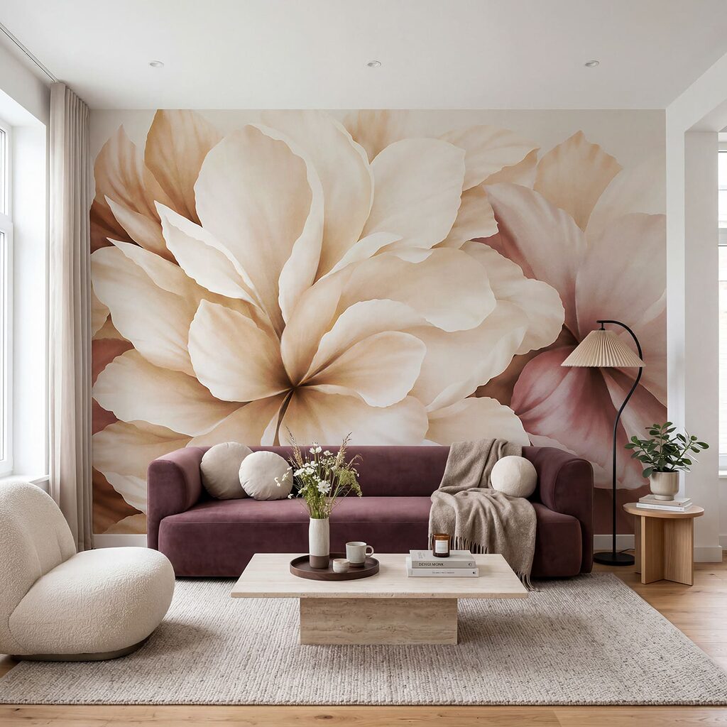 Grote bloemen in crème — interieur 3