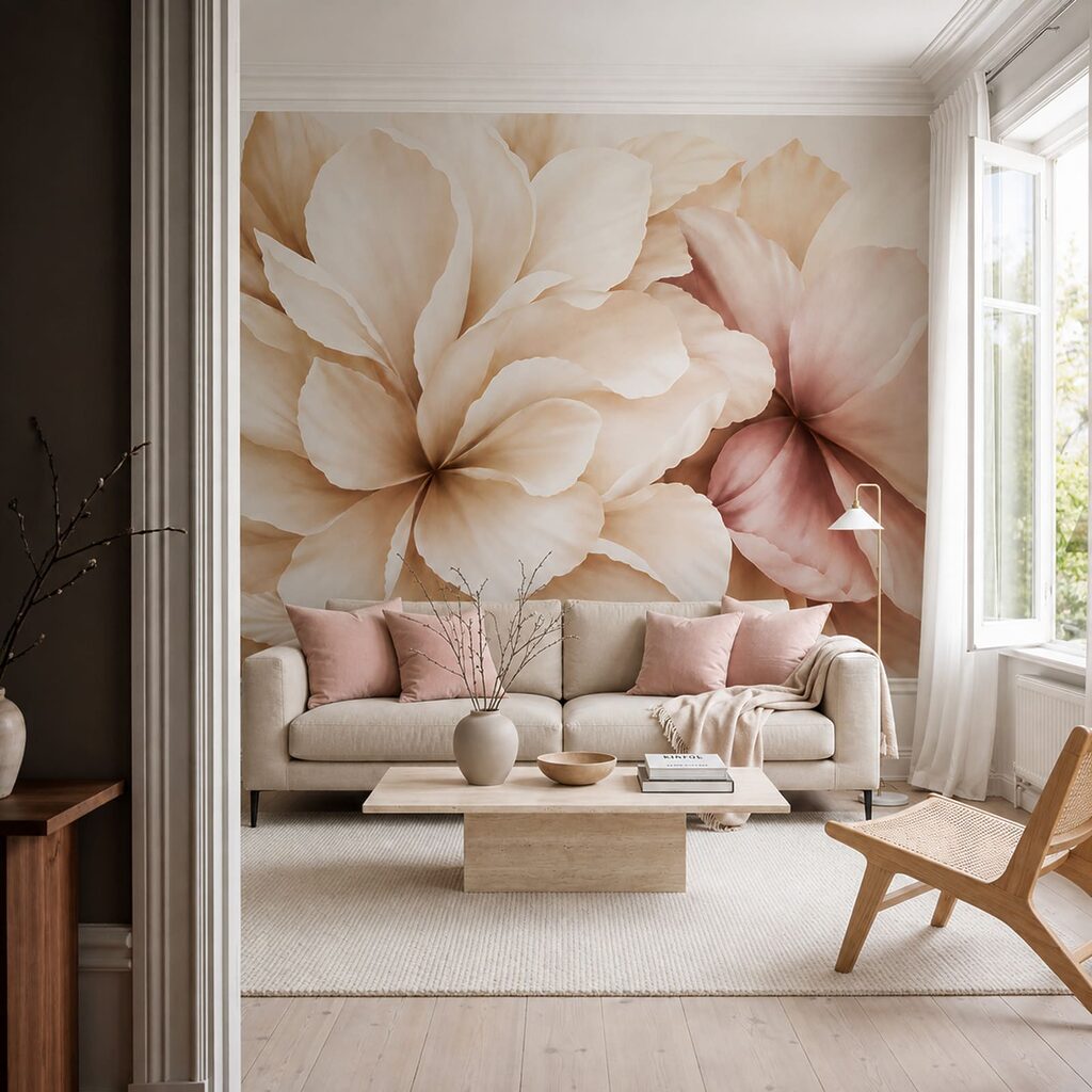 Grote bloemen in crème — interieur 4
