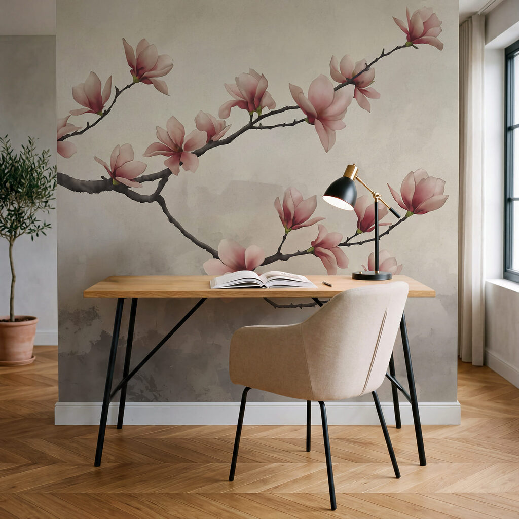 Bloesemtak boven geschilderde mist — interieur 3
