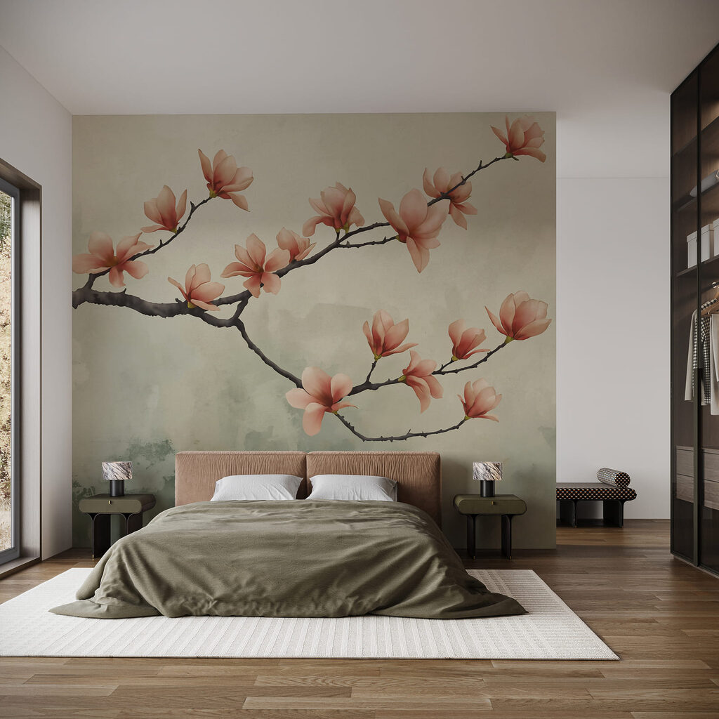 Bloesemtak boven geschilderde mist — interieur 2